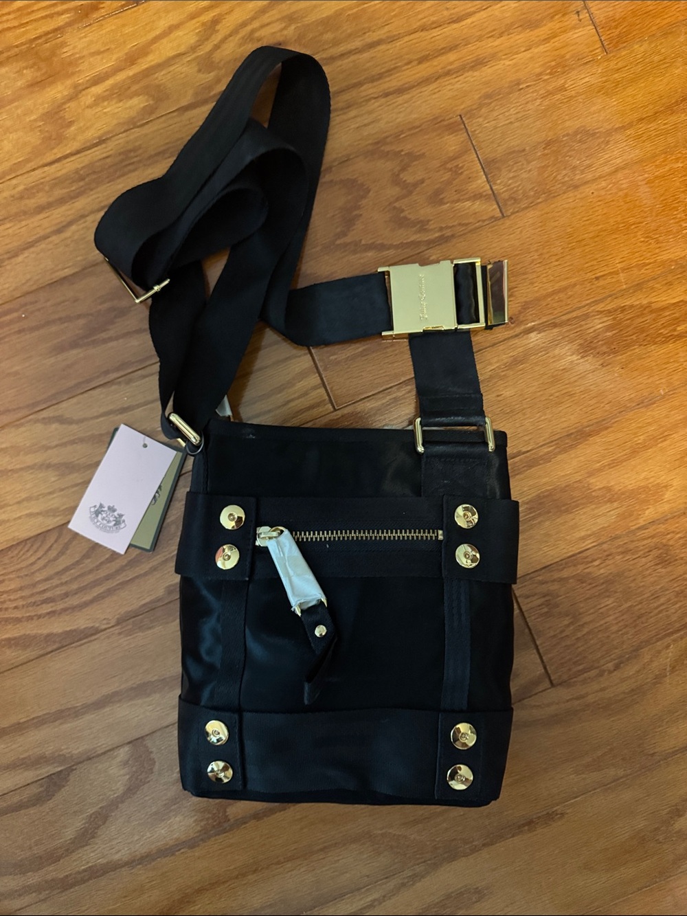 Juicy Couture Black Messenger Bag with Gold Hardware